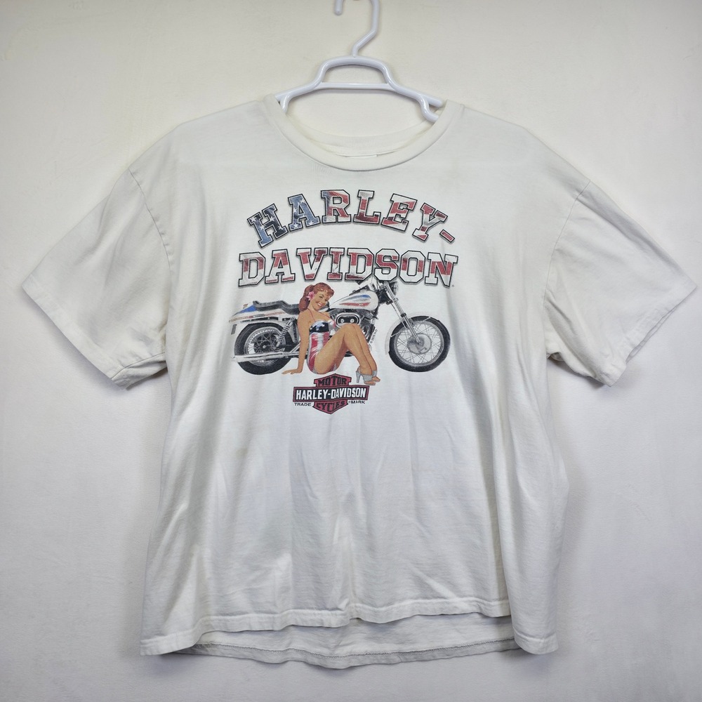Harley Davidson Shirt 2XL White Scottsdale Arizona Pinup Biker‎ Moto Patriotic